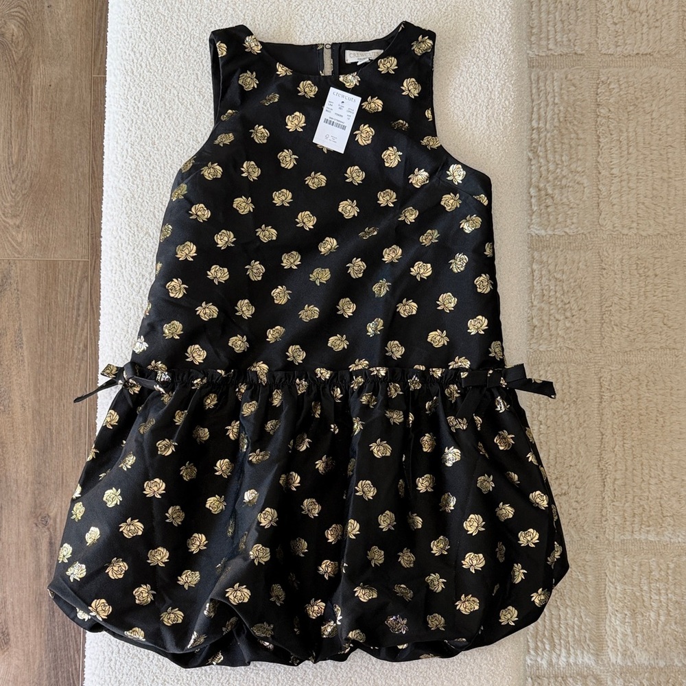 J Crew Crewcuts Black Dress with Gold Rose Motif
